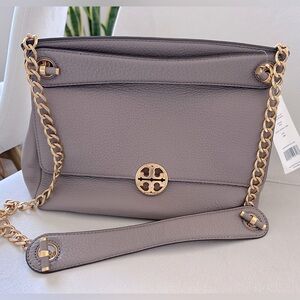 Tory Burch Pebble Leather Shoulder Bag with Gold Chain NWT